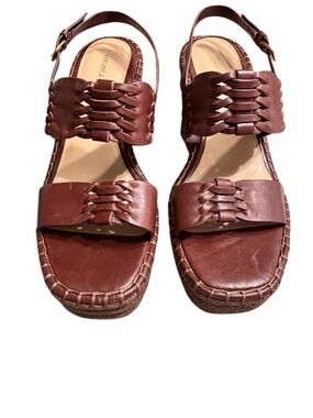 Veronica Beard Chestnut Woven Leather Espadrille Wedges
